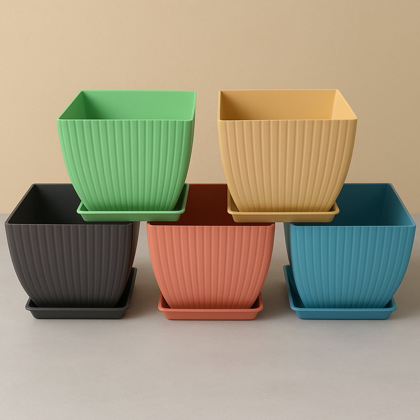 Trendy Square Plastic Flower Pots Set Of 5 - Fynkkart