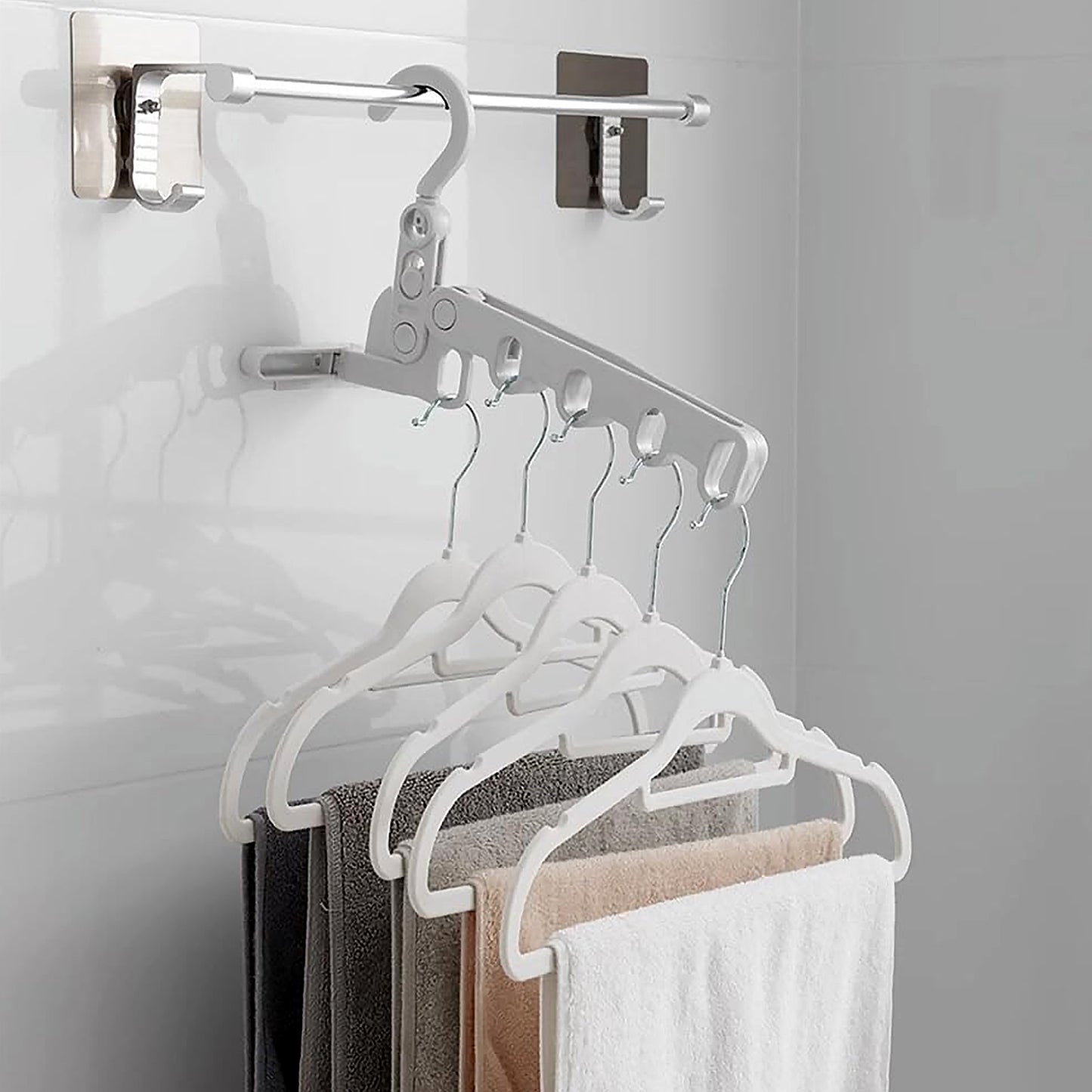 5holes Foldable Clothes Hanger Travel Clothes Hanger Multifunctional Clothes Hanger Space-saving Wall Holder Clothes Rack Robust Clothes Hanger For Travel Indoors. - Fynkkart