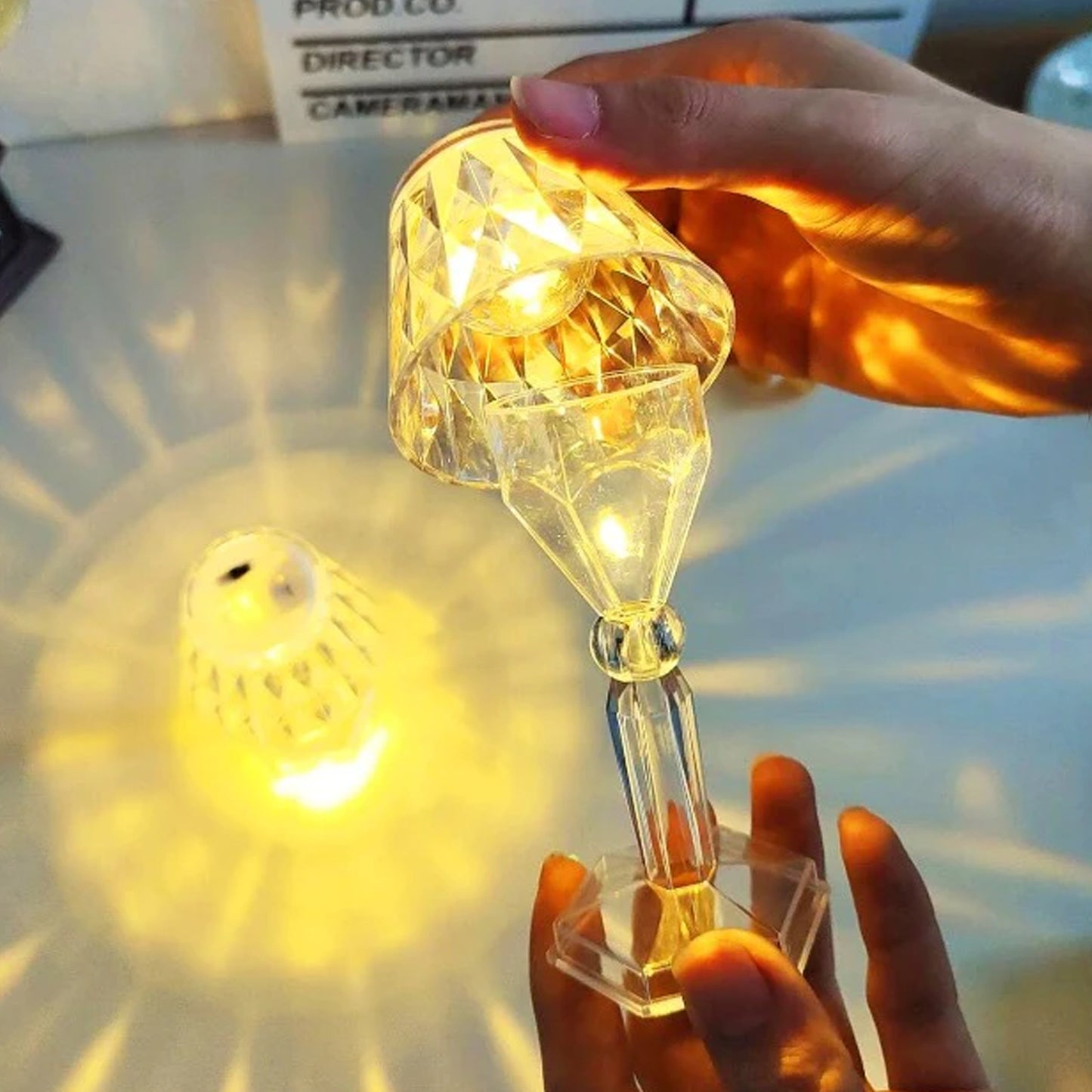 6610 2in1 Transparent Mini Crystal Table Lamp With Reflection Light - Fynkkart