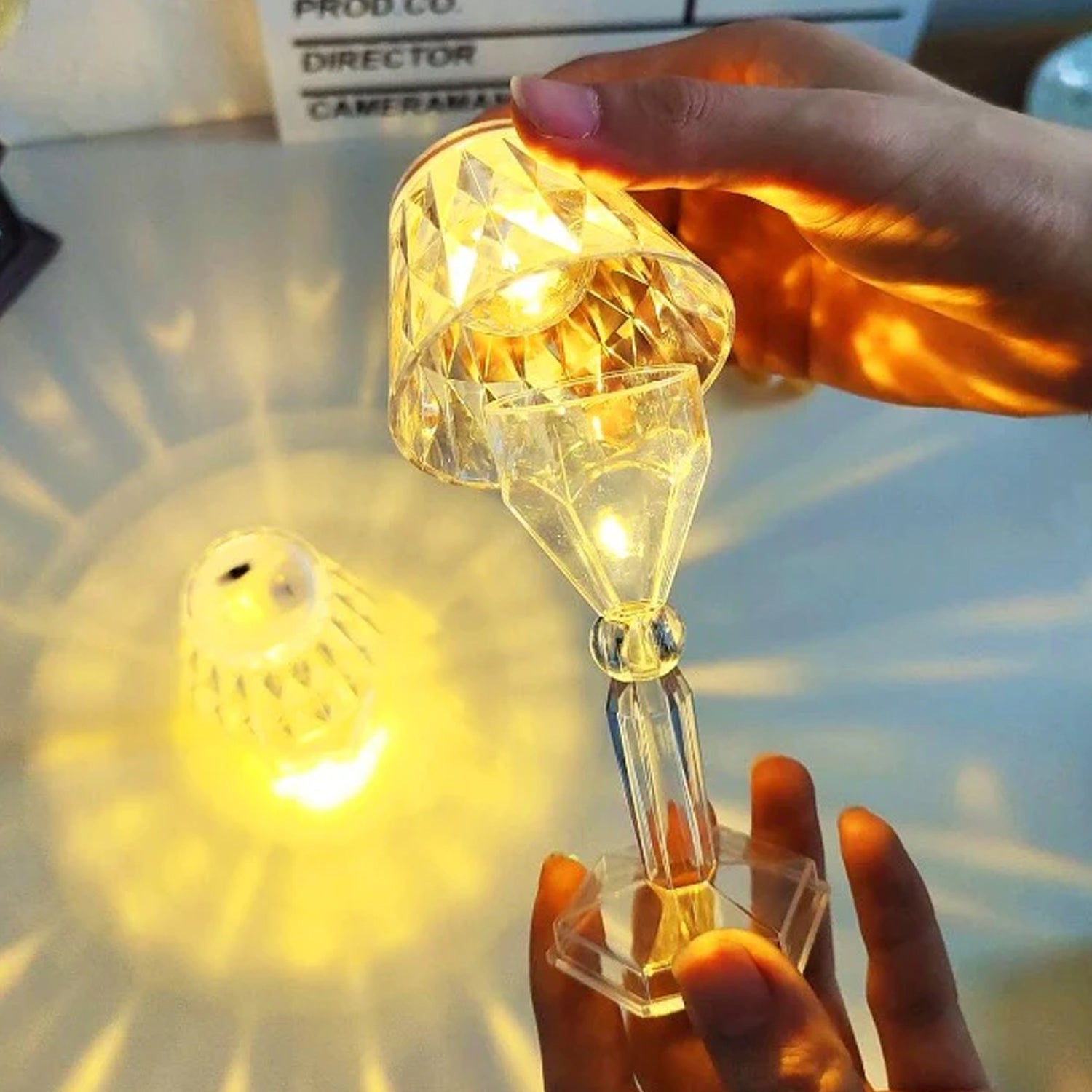 6610 2in1 Transparent Mini Crystal Table Lamp With Reflection Light - Fynkkart