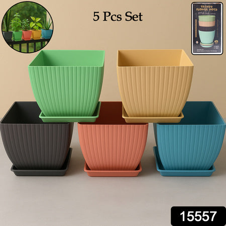Trendy Square Plastic Flower Pots Set Of 5 - Fynkkart