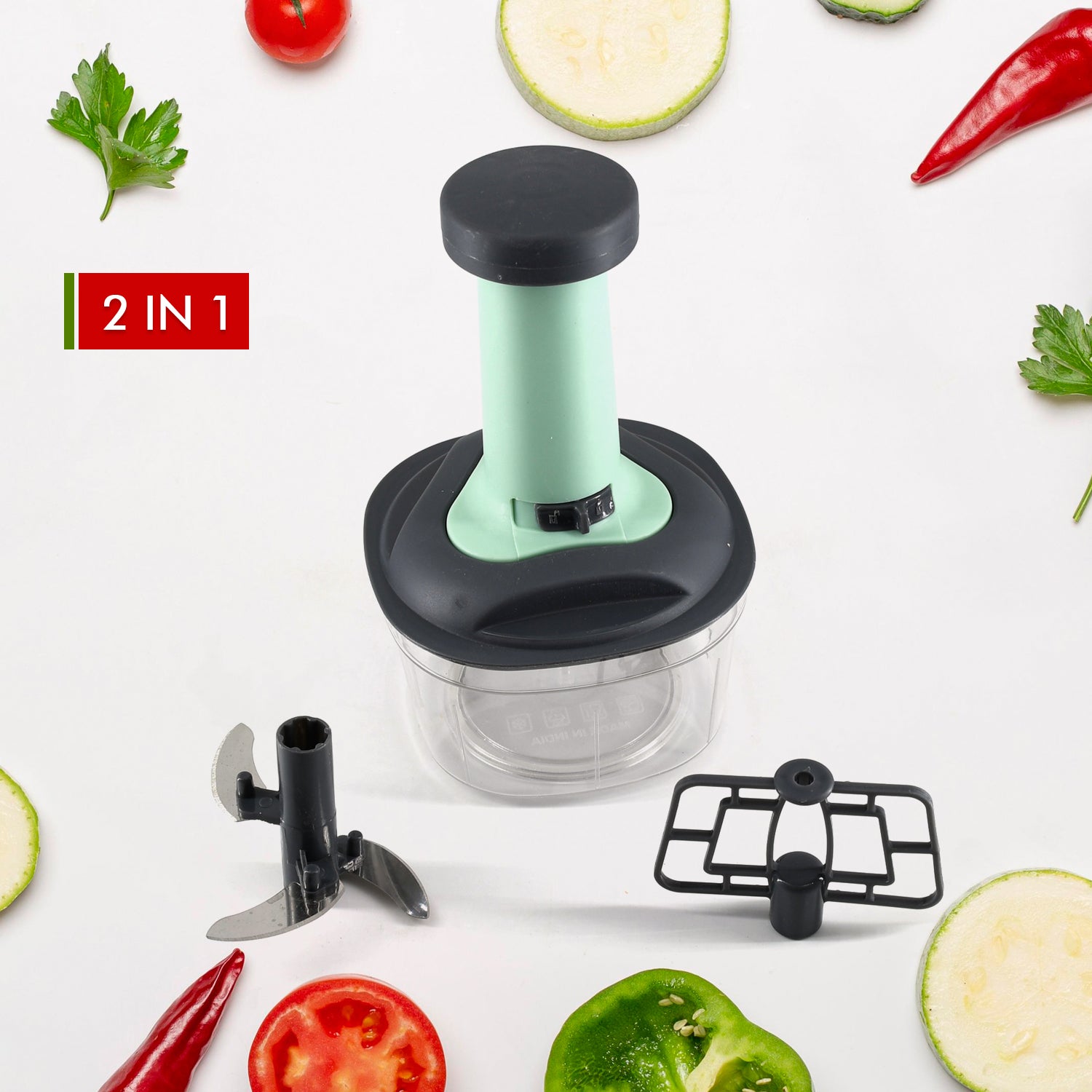5902 Push Chopper Manual Food Chopper And Hand Push Vegetable Chopper Cutter Mixer Set For Kitchen With 3 Stainless Steel Blade. - Fynkkart