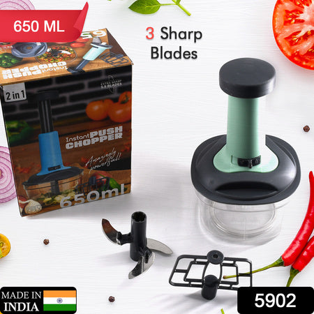 5902 Push Chopper Manual Food Chopper And Hand Push Vegetable Chopper Cutter Mixer Set For Kitchen With 3 Stainless Steel Blade. - Fynkkart