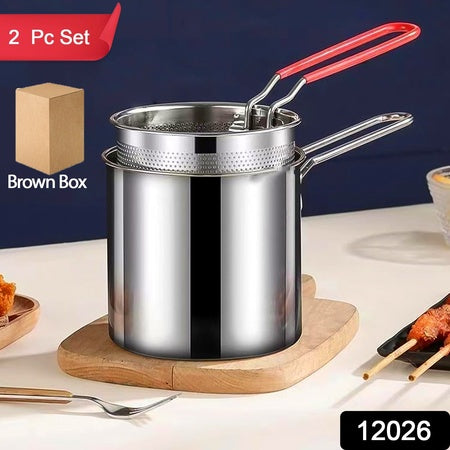 Small Deep Frying Pot With Strainer Basket (2 Pc Set) - Fynkkart