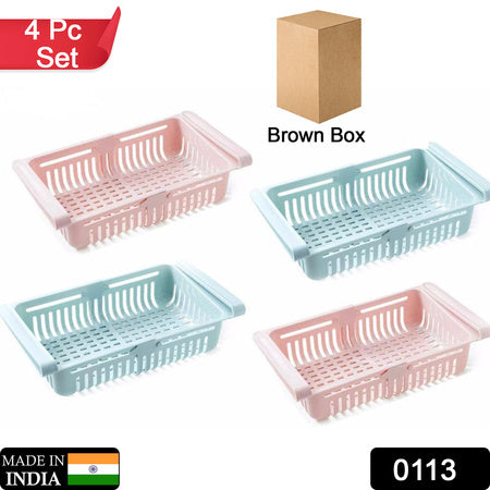 113 Adjustable Fridge Storage Basket Fridge Racks Tray Sliding Storage Racks (4 Pc Set) - Fynkkart