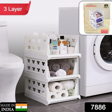 3 Layer Stackable Multifunctional Storage for Clothes Foldable Drawer Shelf Basket Utility Cart Rack Storage Organizer Cart For Kitchen Pantry Closet Bedroom Bathroom Laundry(3 Layer 1 Pc) - Fynkkart