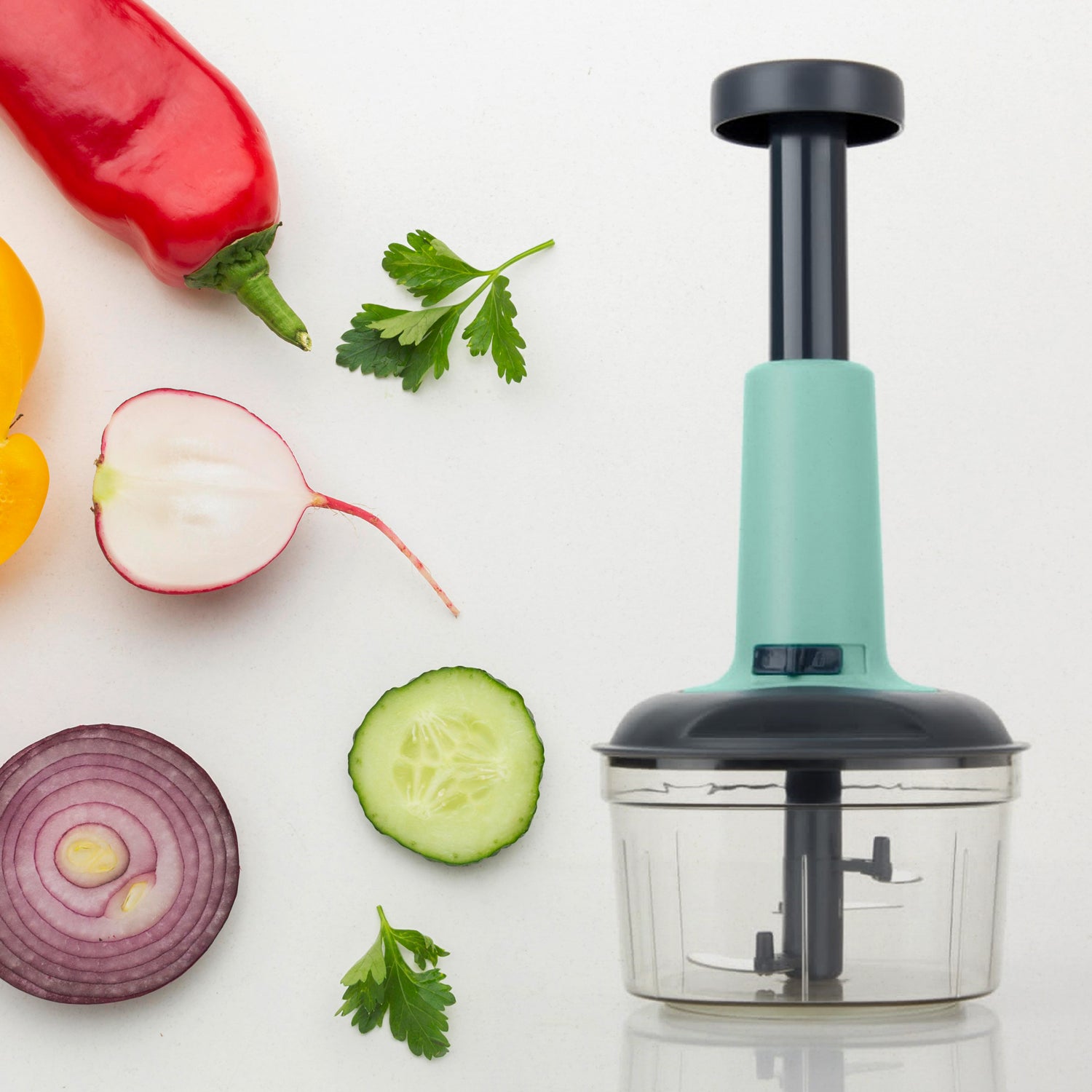 5902 Push Chopper Manual Food Chopper And Hand Push Vegetable Chopper Cutter Mixer Set For Kitchen With 3 Stainless Steel Blade. - Fynkkart