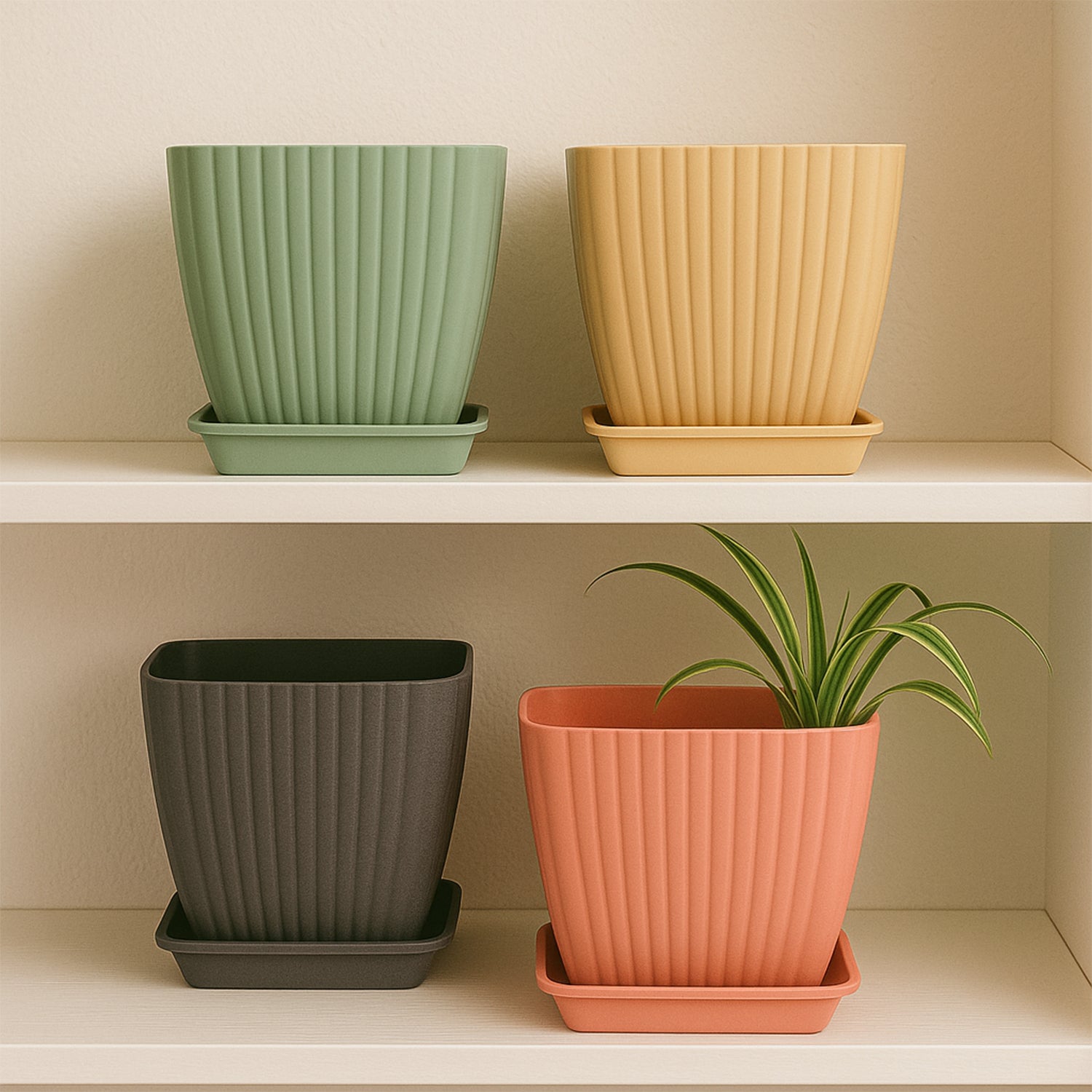 Trendy Square Plastic Flower Pots Set Of 5 - Fynkkart