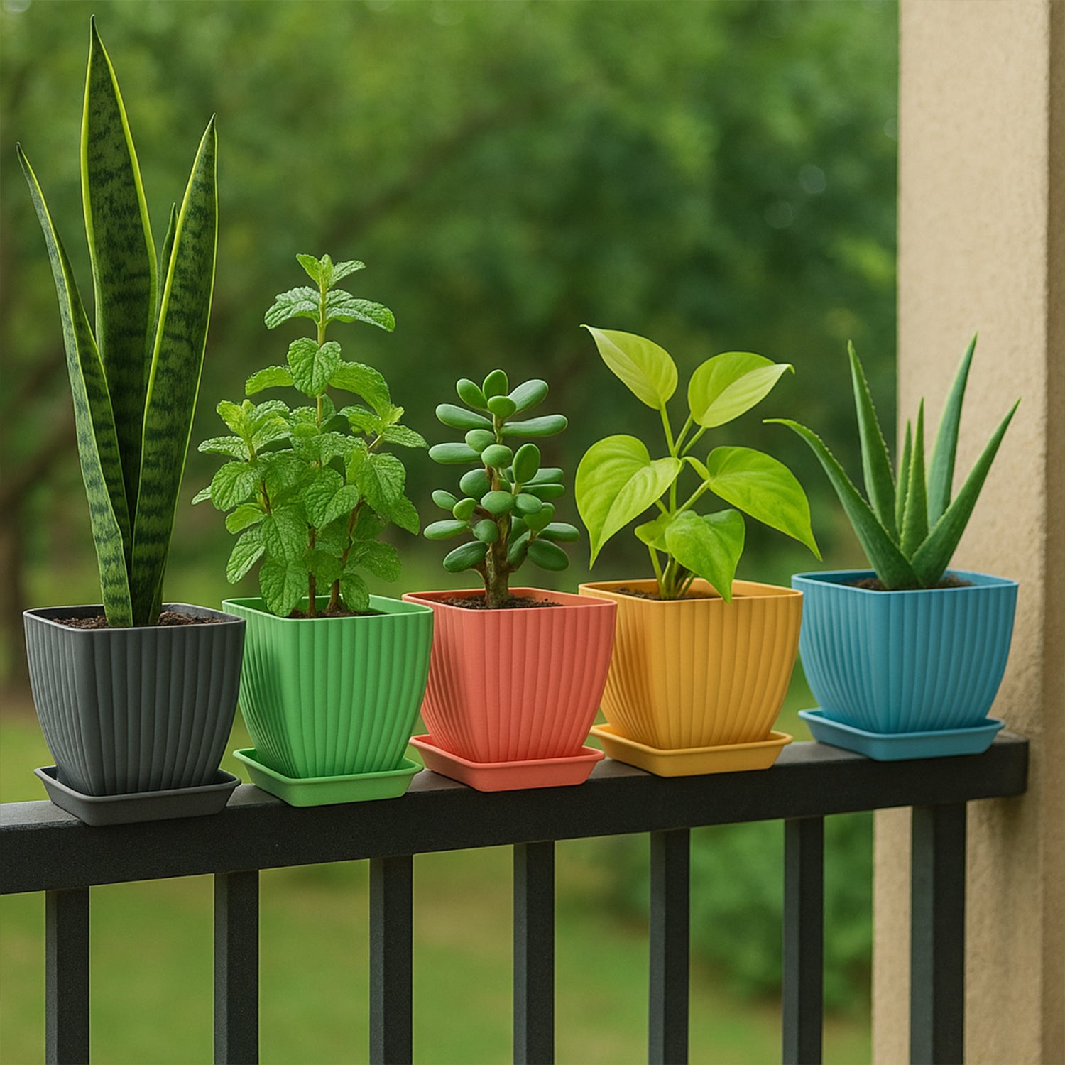 Trendy Square Plastic Flower Pots Set Of 5 - Fynkkart