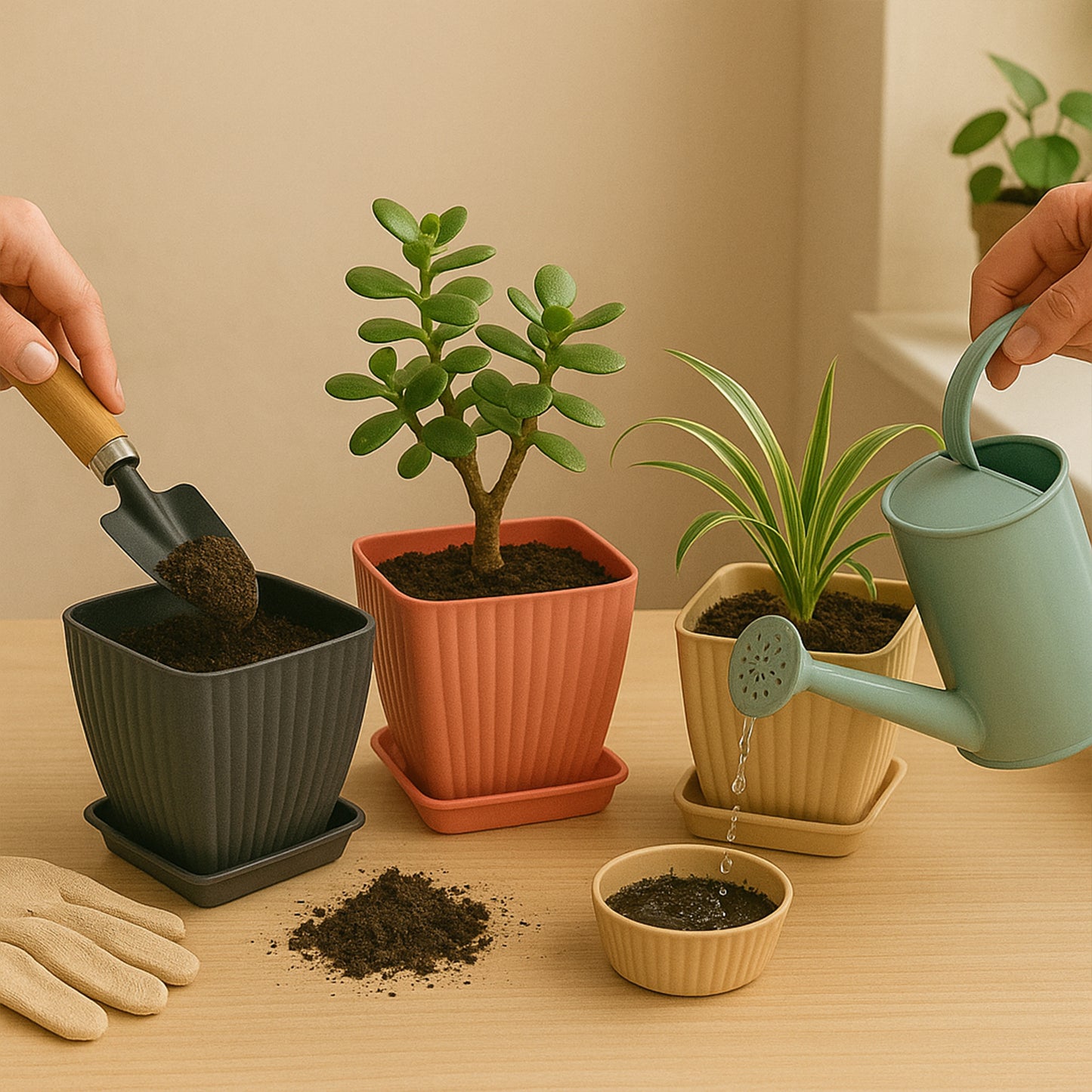Trendy Square Plastic Flower Pots Set Of 5 - Fynkkart
