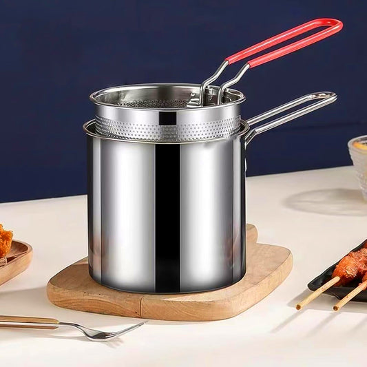 Small Deep Frying Pot With Strainer Basket (2 Pc Set) - Fynkkart 