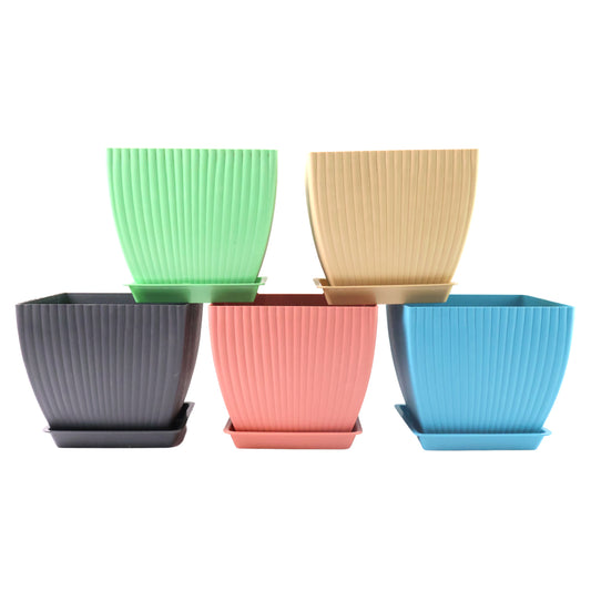 Trendy Square Plastic Flower Pots Set Of 5 - Fynkkart 